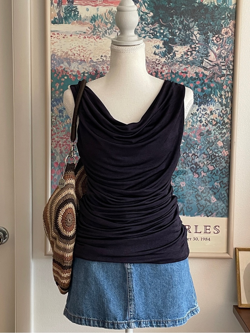 Apt. 9 Cowl Neck Top XS Purple Ruched Draped Fitted Going Out Indie Sleaze Y2K
